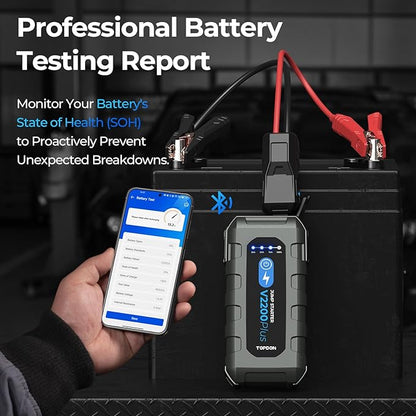 Car Battery Jump Starter and Battery Tester TOPDON 2-in-1 2200A Peak Jump Starter for Up to 8L Gas/6L Diesel Engines 12V Portable Booster and Tester