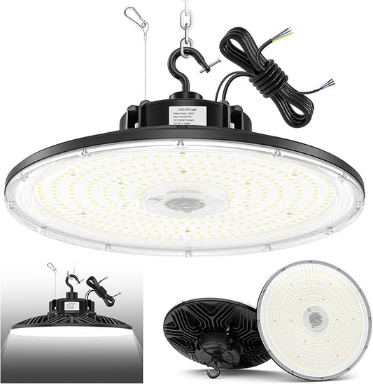 300W UFO LED High Bay Light 1-10V Dimmable, 5000K Daylight 42000LM, UL DLC Listed Low Bay LED Lights for Workshop Factory Warehouse, IP65 Waterproof Shop Lights Low Bay Lighting 100-277VAC Input