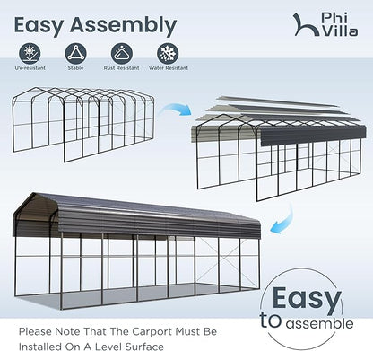 PHI VILLA 35 x 14 ft Heavy Duty Metal Carport with Galvanized Steel Roof for RVs, Cars, Boats, and Tractors