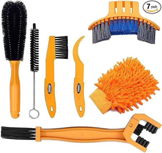 7pcs Bicycle Bike Cleaning Tools Set, Bike Clean Brush Kit Suitable for Mountain, Road, City, Hybrid, BMX and Folding Bike