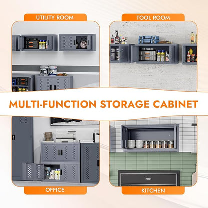Metal Wall Storage Cabinet Steel Wall Mounted Garage Storage Cabinet with Doors for Basement Utility Room Warehouse Kitchen