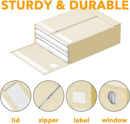 SpaceAid 9 Pack Bed Sheet Organizers and Storage, Foldable Sheet Organizer with Window for Linen Closet, Set Folder Keeper for Queen & King Size Bedding Storage (Beige)