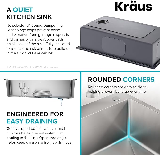 KRAUS Fairlane 33-inch Drop In/Top Mount Single Bowl 18-Gauge Stainless Steel Kitchen Sink, KHT640-33