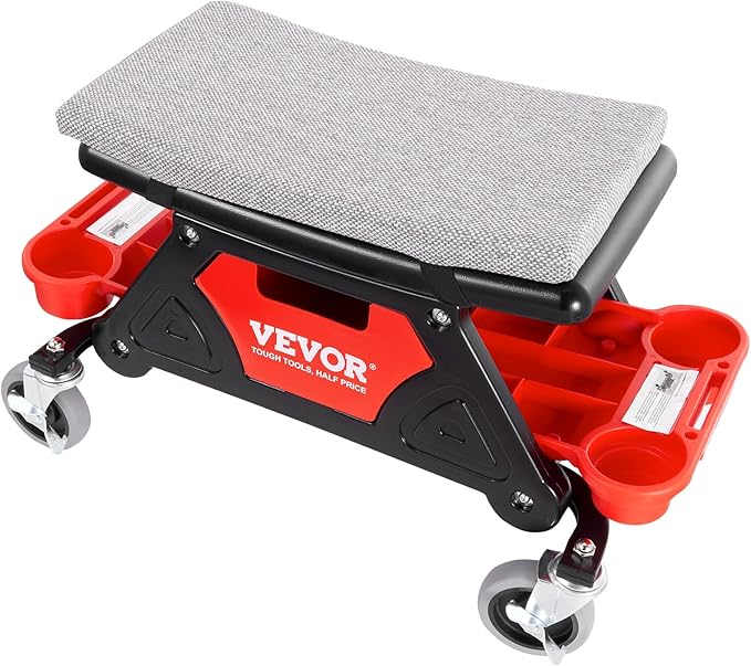 VEVOR Mechanic Stool 300 LBS Capacity Garage Stool Gift for Men, Heavy Duty Rolling Mechanics Seat, with Three Slide Out Tool Trays and Drawer, Tools for Automotive Auto Repair