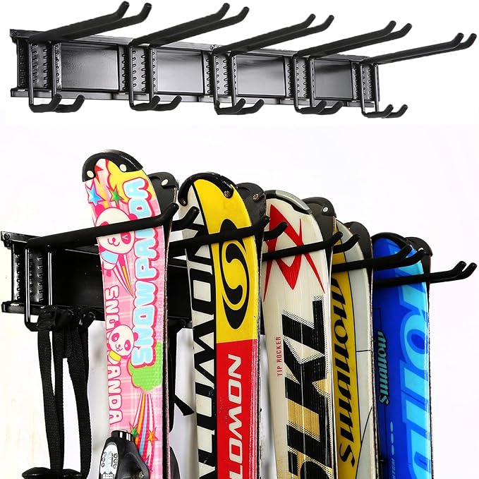 Ultrawall 24-Inch Wall Mounted Ski Rack, Holds Up to 300lbs, Powder-Coated Steel with Rubber Coating, Customizable Spacing, Easy Installation