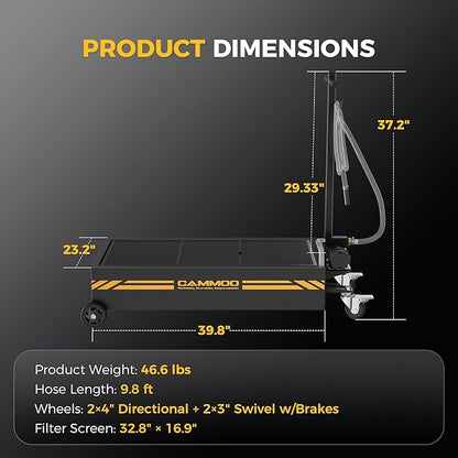 20 Gal Electric Oil Drain Pan, 110V High-Flow Pump, 9.8 FT Hose, 200 W Motor, 2 Locking Swivel Casters and 2 Directional Wheels Stable, Folding Handle, Heavy-Duty for Trucks, RVs, SUVs, Black