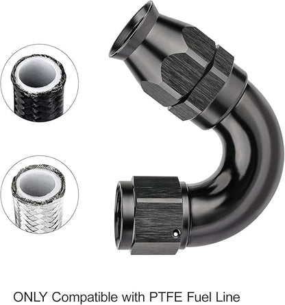 EVIL ENERGY 8AN 150 Degree PTFE One Piece Full Flow End Hose Fitting Aluminum Black