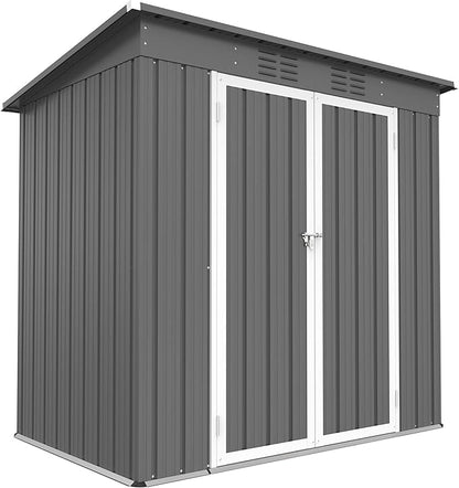 6' x 4' Outdoor Metal Storage Shed, Galvanized Steel Tool Garden Shed, for Patio Backyard Lawn Garden (6x4 Ft Grey)