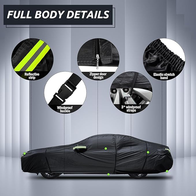 Migaven 6 Layers Car Cover Custom Fit for Ford Mustang 1994-2025, for Chevy Camaro 2010-2025, Waterproof Full Exterior Cover Rain Sun Protection with Door Zipper & Inner Cotton