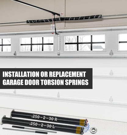 Garage Door Torsion Spring Set, Pair of 2" Electrophoresis Coated Garage Door Spring Replacement with 2 Non-Slip Winding Bars and Bearing, Minimum 16000 Cycles (.250x2x30")