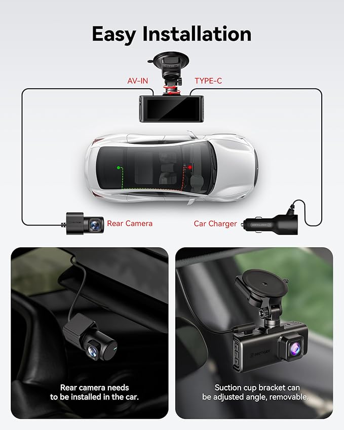 REDTIGER 4K Dash Cam Front and Rear, STARVIS 2 Sensor, Touch Screen 3.18", 128GB Card Included, Voice Control, 5.8GHz WiFi Car Dash Camera, GPS, Night Vision, Emergency Lock, Parking Mode (F7N Touch)