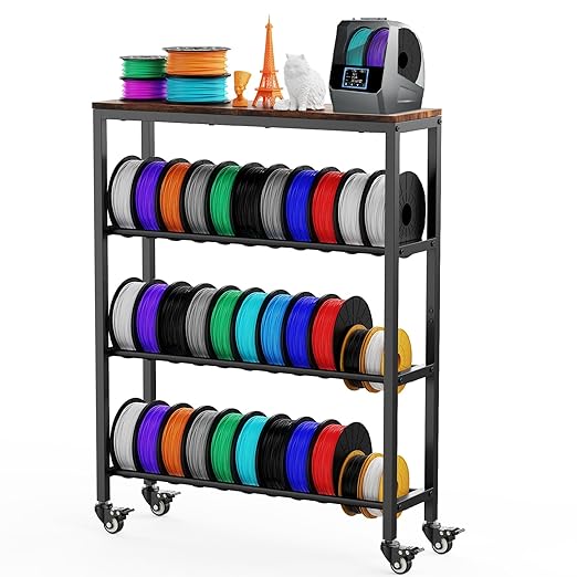 3D Printer Filament Rack Shelf, 4-Tier Filament Storage Cart with Storage Board, Metal Racks for Storage PLA/TPU/ASA/Nylon Filament, 3D Printer Accessories for Workshop Garage 3D Office Storage