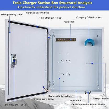Charger Station Box for Tesla Gen 3 Wall Connector 27.6'' x 20'' x 10'' Charging Box Cable Organizer Indoor/Outdoor Wall Charger Protection Box Waterproof Dustproof for Tesla Connector