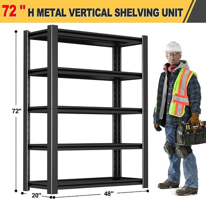 72" H x 48" W x 20" D 5-Tier Heavy Duty Garage Shelving Unit, 3000 LBS Capacity Metal Storage Rack,Adjustable Steel Shelves for Garage, Warehouse, Basement, Pantry, Workshop.1 Pack