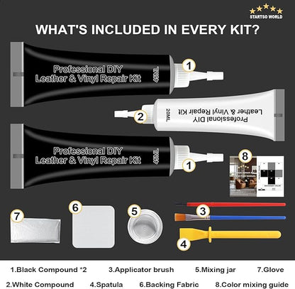 STARTSO WORLD Black Leather Repair Kit, Vinyl Repair kit for Car Interiors, Furniture, Couches, Car Seat, Sofa, Jacket and Purse, Restores Faux, Artificial, Genuine Pleather