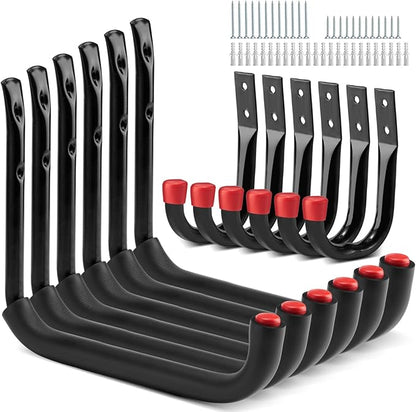 Sinoer 12 Pack Garage Hooks，9.8" & 3.5" Utility Storage Hook with EVA Pads，Metal Wall Hangers for Bike, Extension Cord,Folding Chairs Backpack Bag and Hanging Ladders