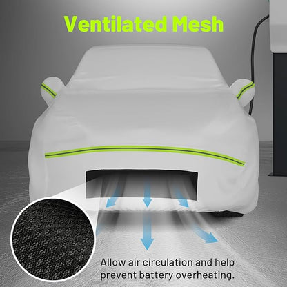 Favoto Car Cover for Tesla Model Y - Custom Fit Vehicle Cover 6 Layers Waterproof All Weather Outdoor Rain Snow Sun Dust Protection with Charging Port Ventilated Mesh Door Zipper