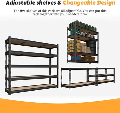 MUPATER 47.83" W x 23.82" D x 72.05" H Metal Storage Shelf, 5 Tier Adjustable Garage Shelving Unit, Standing Utility Rack for Warehouse Kitchen