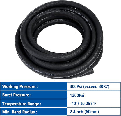 LokoCar Rubber Fuel Hose Line Push Lock 1/4" ID SAE 30R7 NBR 25ft 300PSI Black