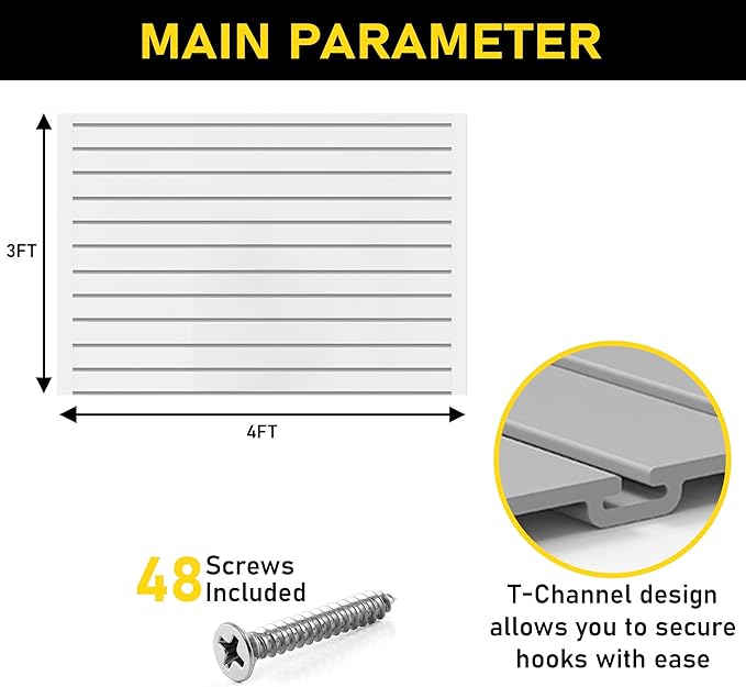 Slatwall Panel Garage Wall Organizer: Heavy Duty Wall Mounted PVC Wall Rack, Interlocking Slat Wall Paneling for Garage Wall Storage, Slatwall Board, Slatwall Shelves System -Black (3’H x 4’W)