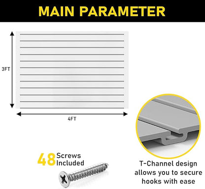 Slatwall Panel Garage Wall Organizer: Heavy Duty Wall Mounted PVC Wall Rack, Interlocking Slat Wall Paneling for Garage Wall Storage, Slatwall Board, Slatwall Shelves System -Black (3’H x 4’W)