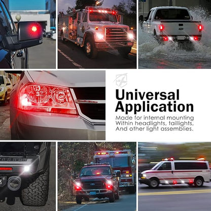 Xprite White Red LED Hideaway Strobe Lights Kit, 20 Flashing Patterns w/Control Panel Headlights Taillights Fog Light Interior Mounting, for Emergency Vehicles Firefighter Cars Trucks SUV 4PCS