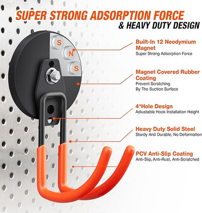 Large Strong Magnetic Hooks For Hanging Heavy Duty, 2PCS 3.5in Neodymium Magnet Storage Utility Hooks, Industrial Magnet Hook, Steel Long Magnetic Holder Hanger Organizer For Garage Garden Power Tools