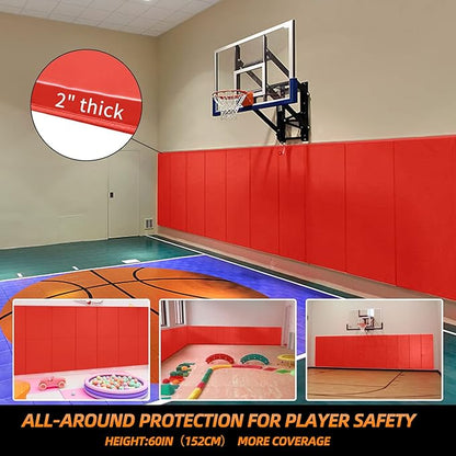 PROGOAL 2"/4" Thick Foam Protection Wall Pad，Gym Basketball-Court Protectors，Durable Waterproof Padding for Wall-Mounted Basketball Hoops(60" L x 20" W)…