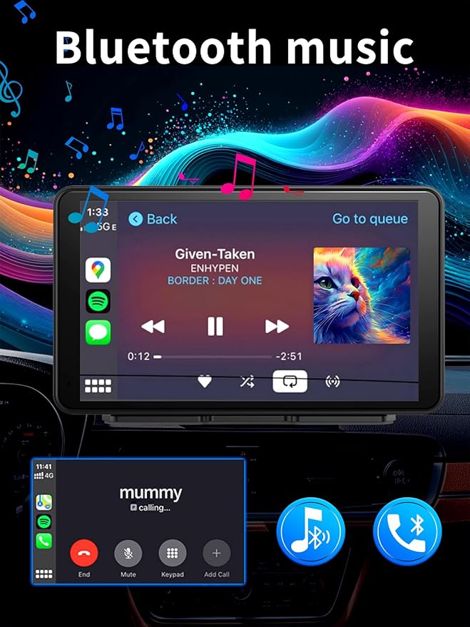 Android Carplay Screen for Car, 7 Inch with 4 Core and 2GB+32GB, Wireless Apple Carplay Android Auto Car Stereo Built-in GPS Navigation Netflix YouTube Tictok Google Play, OTA Upgrate Support