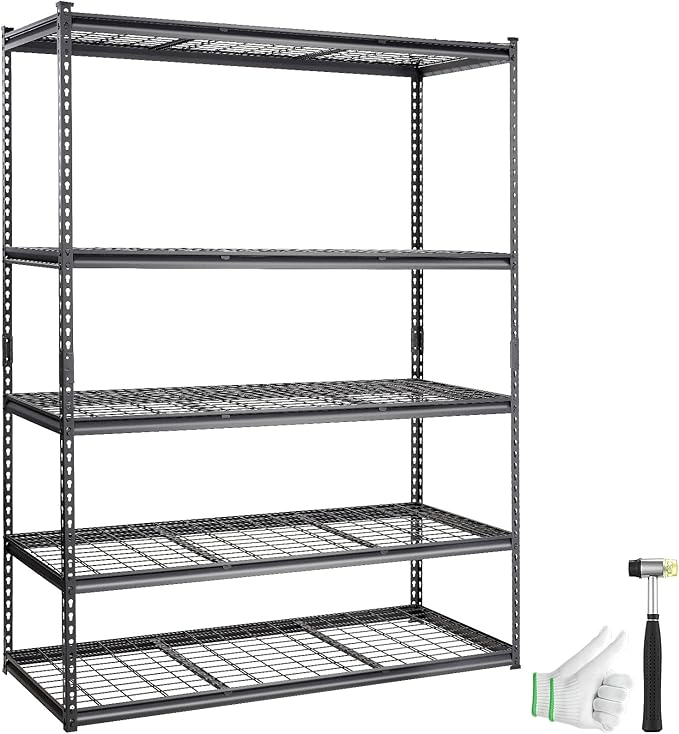 VEVOR Storage Shelving Unit, 5-Tier Adjustable, 2000 lbs Capacity, Heavy Duty Garage Shelves Metal Organizer Wire Rack, Black, 60" L x 24" W x 78" H for Kitchen Pantry Basement Bathroom Laundry Closet