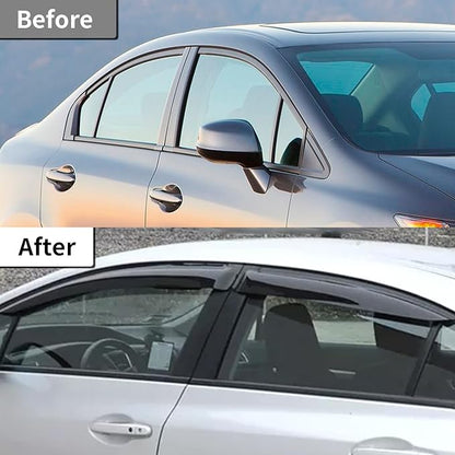 Rain Guards Side Window Visor Vent Outside Mount, 4PCS Fits for Honda Civic 4-Door Sedan 2012 2013 2014 2015