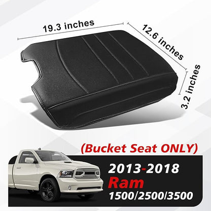 Muslogy Center Console Armrest Cover Compatible with Dodge Ram1500/2500/3500 2013-2018 Comfort Armrest Pad Arm Rest Cushion Vegan Leather Protector Regular Thick(Bucket Seat ONLY)