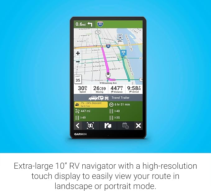 Garmin RV 1095, Extra-Large, Easy-to-Read 10” GPS RV Navigator, Custom RV Routing, High-Resolution Birdseye Satellite Imagery, Directory of RV Parks and Services, Landscape or Portrait View Display