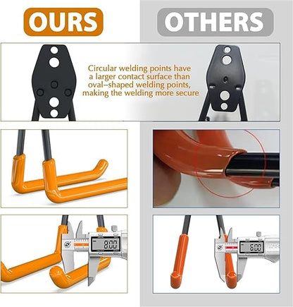 3-H Garage Wall Hooks 62 Pack, Heavy Duty Garage Hooks with Extra Welding Spots, Wall Mount Storage Organizer for Hanging Garden Lawn Tools, Ladder, Bike, WeedEater, Chair, Shovel, Blower (Orange)