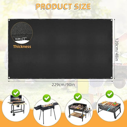 Under Grill Mat for Outdoor Grilling, 90 x 48 inches Double-Sided Fireproof Waterproof BBQ Protector for Deck and Patio Under Grill Mat for Outdoor BBQ