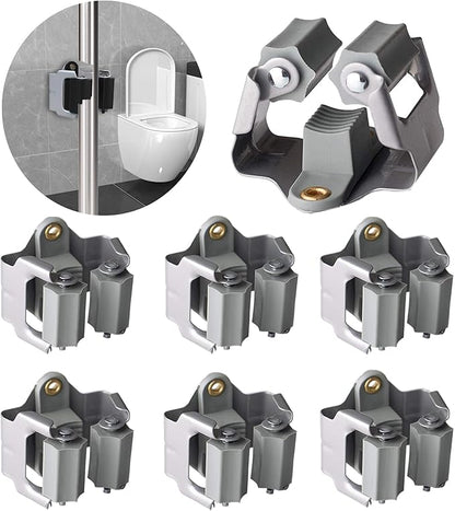 3-H Mop and Broom Holder Wall Mount 6 Pack, Broom Holder for Garage Garden Shed Storage System Laundry Room Home Kitchen Organization up to 1.45 Inch(grey)