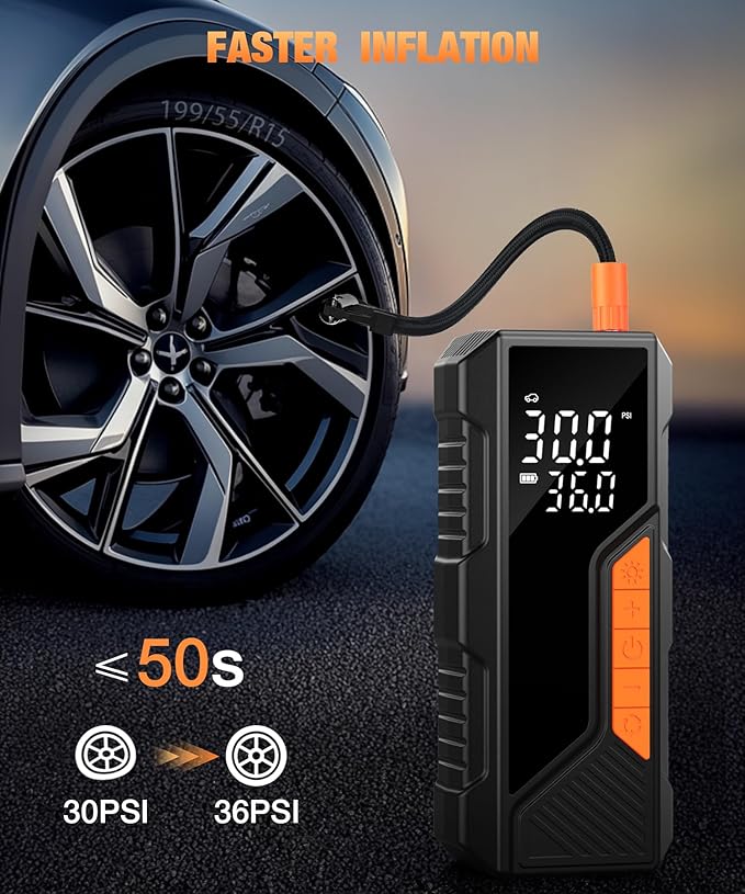 Tire Inflator Portable Air Compressor, 150PSI Portable Air Pump for Car Tires, Faster Air inflator Tire Pump with Digital Pressure Gauge LED Light for Car, Motorcycle, Bicycle, Balls