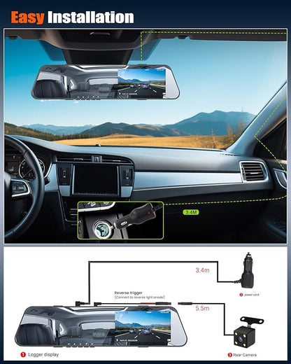 Mirror Dash Cam for Cars,4.5 Inch Rear View Mirror 1080P Front and Rear View Dual Cameras,Super Night Vision,Parking Assistance,24H Parking Monitor,Waterproof Backup Camera