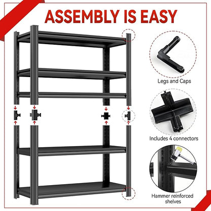 Metal Garage Shelving Unit, Heavy Duty 5-Tier Adjustable Storage Rack, Steel Shelving,2000 lbs Capacity, Industrial Shelves for Heavy Tools and Equipment (5-Tier 71" H x 36" W x 14" D)