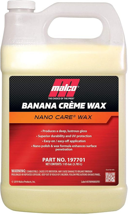 Malco Nano Care Banana Creme Wax - Deep Gloss Shine and Long-Lasting UV Protection/For Automotive, Marine and Industrial Finishes / 1 Gallon (197701)
