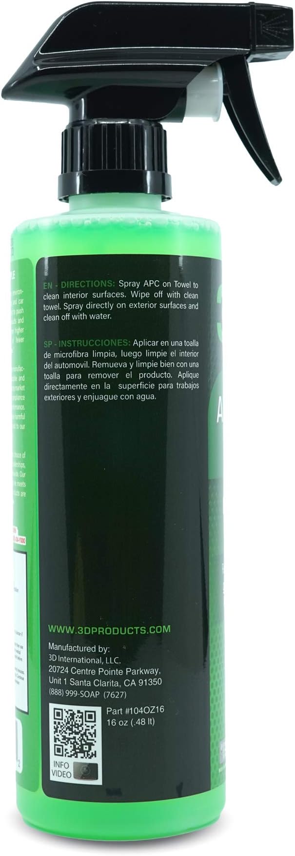 3D All Purpose Cleaner – High-Performance Interior & Exterior Car Cleaner for Vinyl, Leather, Plastic, Fabric, Carpet & More - 16 oz