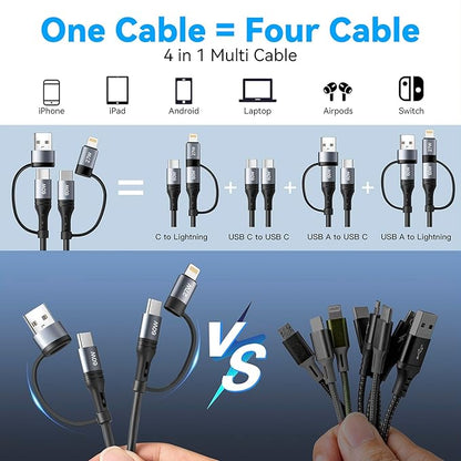 Coiled Lightning Cable [2Pack 4FT] 4 in 1 Multi Charging Cable 60W Fast Charging Retractable Charger Cord for iPhone 15/14/13/12/11 Pro Max/XS MAX/XR/XS/X/8/7/6 Plus/iPad/AirPods/MacBook/CarPlay (1)