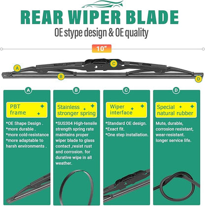 21" 21" 10" Windshield Wiper Blades Replacement for Jeep Patriot 2007-2017 Premium All Weather Front Rear Wipers Set - OEM Quality (Pack of 3)