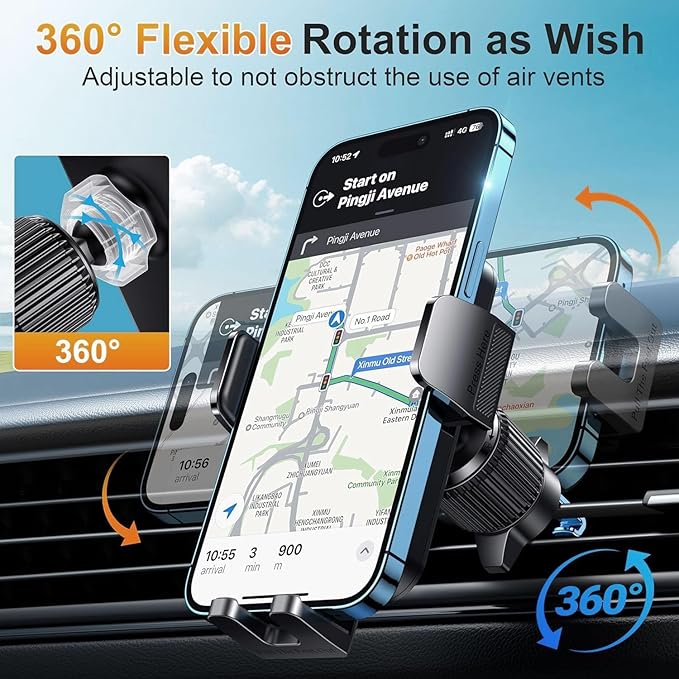Car Phone Holder Vent [Thick Cases Friendly] Phone Mount for Car Air Vent 360° Rotate Hands Free Cell Phone Holder for Car Automobile Cradle for All iPhone Android Smartphone