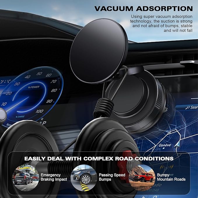 Vipbu Phone Mount, Vipbu Phone Holder, Car Phone Holder, 360° Adjustable Vacuum Magnetic Phones Holders, Foldable Car Mount, Universal Adjustable Stand for Phone Smartphones (Black)