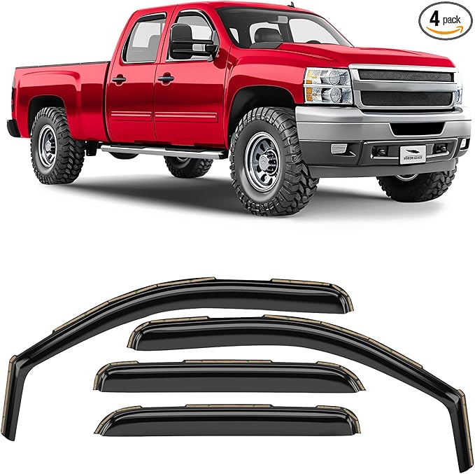 Voron Glass in-Channel Extra Durable Rain Guards for Chevrolet (Chevy) Silverado 2500HD/3500HD 2007-2014 Crew Cab, Window Deflectors, Vent Window Visors, 4 Pieces - 200265