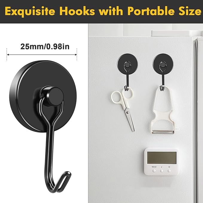 MIKEDE Black Strong Magnetic Hooks, 70LB+ Swivel Swing Magnetic Hooks Heavy Duty, Cruise Hooks Neodymium Magnets with Hooks for Hanging, Home, Metal Door, Office and Garage - Pack of 4