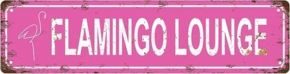 FLAMINGO LOUNGE Space Vintage Metal Tin Street Sign Bar Cafe Garage Cave Home Room Wall Bathroom Farmhouse Garden Porch Patio Decor, 16 x 4 Inch