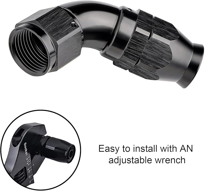 EVIL ENERGY 8AN 60 Degree PTFE One Piece Full Flow End Hose Fitting Aluminum Black