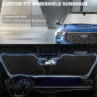 for Ford Explorer 2024 Windshield Sun Shade Window Sunshade fit for Ford Explorer 2023 2022 2021 2020 Thicken 4-Layer Windshield Cover Sun Visor Protector Block UV Rays Car Accessories